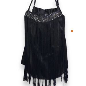 Vintage Womens Charlotte Russe Y2K Beaded Fringe Flapper Tank Top M Whimsy Goth